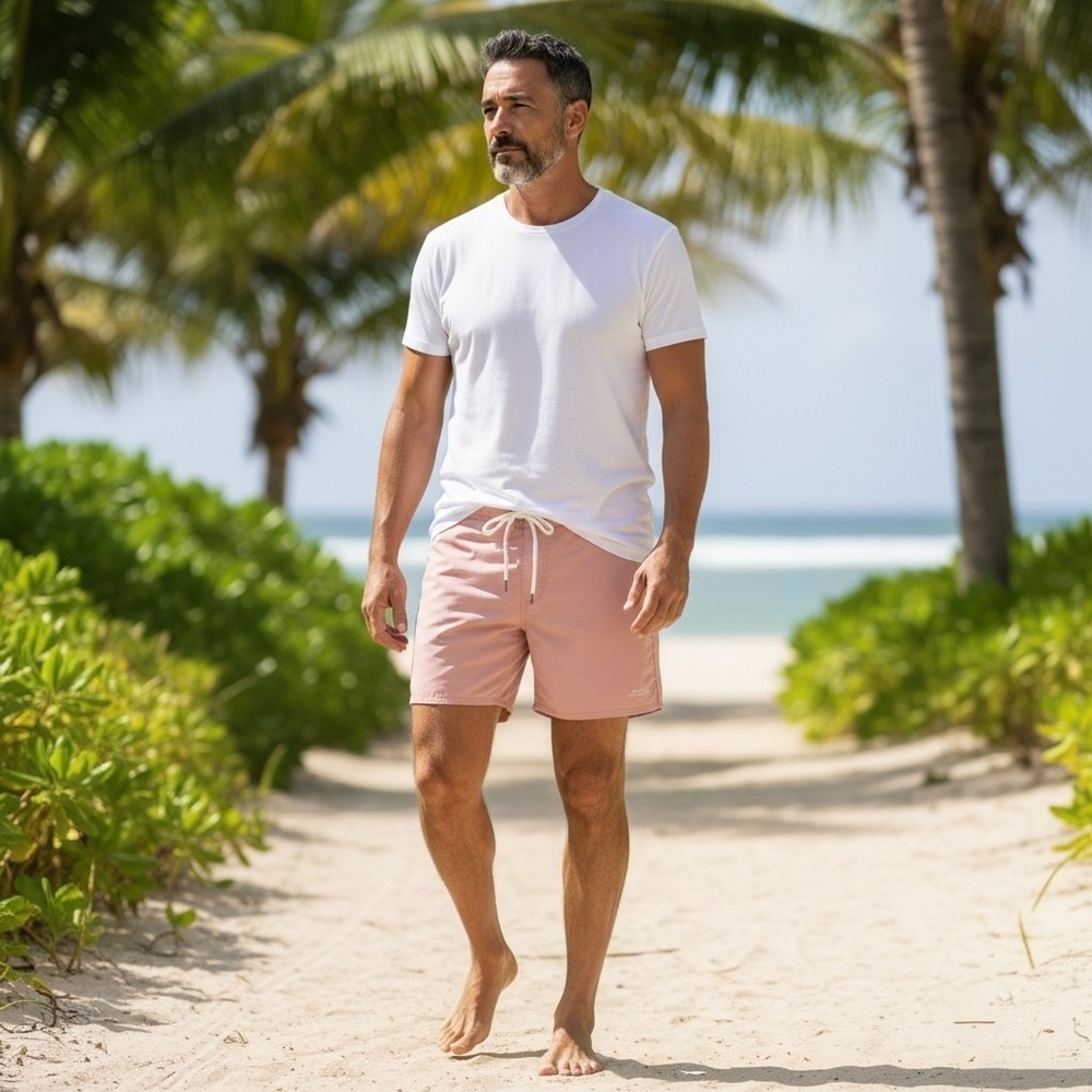 Saturdays New York City Men's Salmon Pink Swim Trunks Board Shorts Minimalist 30